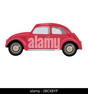 Ein rotes Retro-Auto mit schwarzen Rädern, Schatten und Highlights auf weißem Hintergrund. Stock Vektor