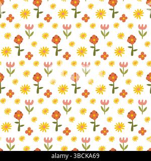 Einfaches nahtloses Blumenmuster. Blumenhintergrund. Einfache Blumen. Stock Vektor