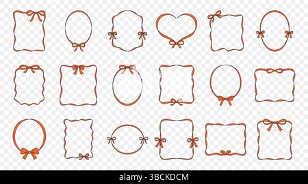 Dekorativer Rahmen Vektor-Set Mit Schleifen. Handgezeichnete Dekorative Rahmen-Kollektion für Einladungsdesign. Niedliche dekorative Rahmenränder in Oval, Herz Stock Vektor