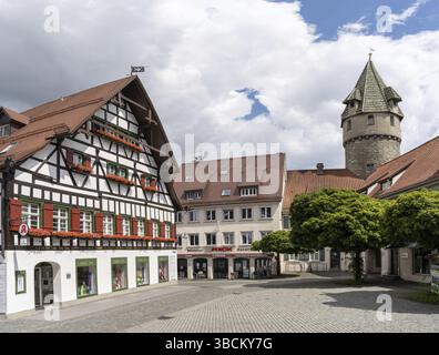 Deutschland - 21. Juni 2020: Historische Altstadt Ravensburg mit dem Grunturm aus dem 15. Jahrhundert Stockfoto