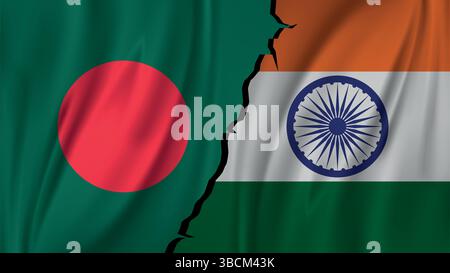 Indien Bangladesch Flaggen Flagge Konflikt Grenzspannung Bild – Politische Beziehungen, Grenzkonflikt, Nationale Identität Konzept Stock Vektor