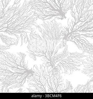 Graphische monochrome Korallen. Nahtloser Hintergrund. Handzeichnung. Nicht AI, Vektorillustration Stock Vektor