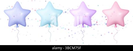 3D Ballon Geburtstag Party Set Stern Element Geschenk Ball Ballons Pastel Icon Vektor Einladung Karte realistische Form Stock Vektor