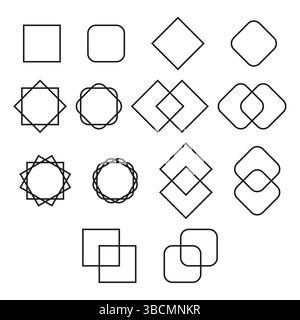 Geometrische Symbolgruppe. Formelemente umreißen. Minimale Vektorfiguren. Verschiedene Liniensymbole. Stock Vektor