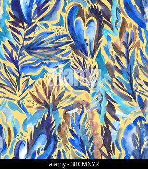 Buntes abstraktes Muster mit oraganischen Formen und Naturelementen. Handgezeichnete Abbildung Stockfoto