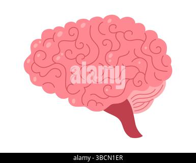 Menschliches Gehirn Cartoon stilisierte Vektor-Illustration. Mindesymbolkonzept auf weißem Hintergrund. Zeichnen menschliches Gehirn für Medizin, Neurowissenschaft, Bildung oder Technologie, oder für Kinder einfache Stil Design Stock Vektor