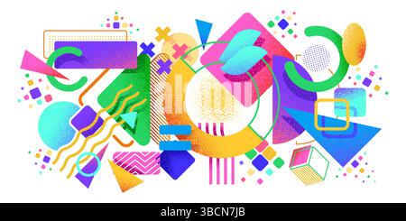 Farbenfrohe Memphis abstrakte Formen Hintergrund. Minimalistische geometrische Formen Vektorhintergrund, abstrakte grafische Figuren bedecken den Hintergrund oder futuristische Tapeten mit lebendigen Farbelementen Stock Vektor