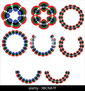 Auffällige kreisförmige Grafikelemente in Blau Rot – Moderne abgerundete Rahmenformen für Logo, Spiel-UI, technische Designs oder abstrakte dekorative Illustrationen Stock Vektor