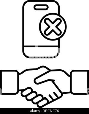 Ein Telefon mit einem X und einem Handshake-Symbol. Konzept einer fehlgeschlagenen oder nicht übereinstimmenden Vereinbarung Stock Vektor