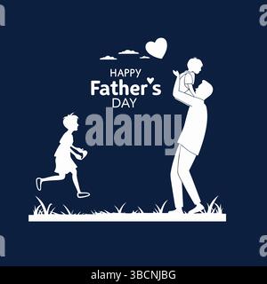 Liebevolle Vatertag-Illustration „Papa und Söhne“-Silhouette Stock Vektor