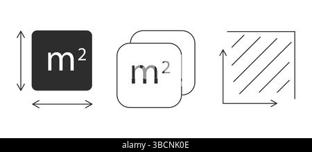 Symbol Quadratmeter Linienmenge Fläche, Symbol m2 Messfläche. Einfache Gebietsmessung. Flache Fläche Quadratmeter. Vektorabbildung Stock Vektor