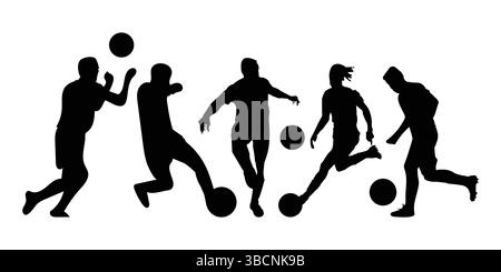 Silhouette von Fußballspielern in Aktion mit Ball – Fußball-Vektor-Illustration Stock Vektor