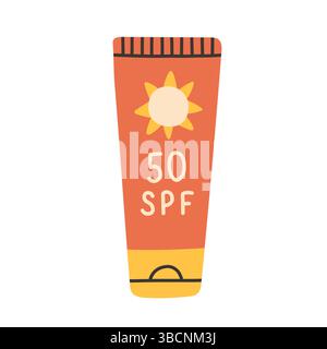 Sonnenschutzröhre SPF 50, kühne und bunte Vektorstilillustration für Hautpflege, Sommerschutz und gesundheitsbezogene Visuals. Stock Vektor