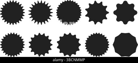Schwarze Starburst-Abzeichen-Kollektion. Vektorsatz Preisschilder Formen, Werbeetiketten. Stock Vektor