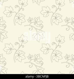 Durchbrochene Weinrebe mit Blättern, Konturzeichnung dünner Linien von Rebzweigen. Zartes Muster auf cremebeigem Hintergrund. Weinbereitung. Verpackung, Verpackung Stock Vektor