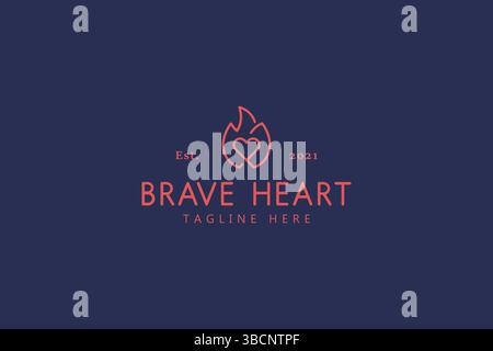 Brave Heart Icon Logo. Brennende Liebe. Ein Paar Herzliche Beziehungen. Stock Vektor