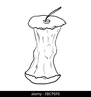 Apfelkern gebissene Frucht-Skizze. Apfelfruchteabfälle Kritzelei handgezeichnet. Vektorabbildung Stock Vektor