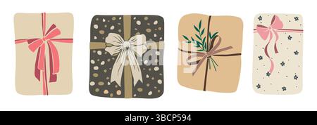 Geschenkboxen aus Kraftpapier mit Schleifenschleifen Stock Vektor