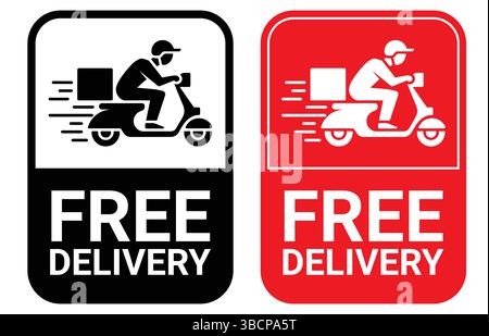 Symbole für kostenlose Lieferung festgelegt. Kostenloser Versandetikett, Express-Zustellausweis, Logo für schnelle Zustellung, Logistik, Paketfracht mit Kurierdienst. Kostenloser Lieferwagen. Stock Vektor