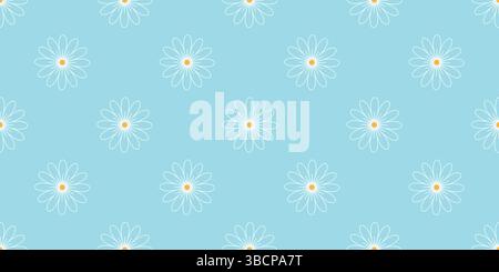 Zarter himmelblauer Hintergrund mit weißer Silhouette von Blumen. Nahtloses Pastellmuster mit Gänseblümchen. Kuscheliger, süßer Sommerdruck und Vektorgrafik Stock Vektor