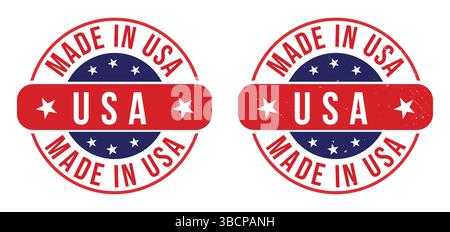 Made in USA Labels Icon, American Flag Produktemblem Logo, Set von Made in the usa Labels Vektor Illustration Stock Vektor
