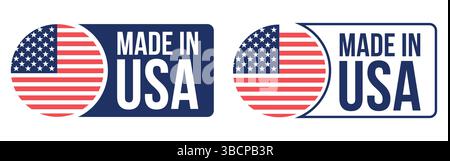 Made in USA Labels Icon, American Flag Produktemblem Logo, Set von Made in the usa Labels Vektor Illustration. Stock Vektor