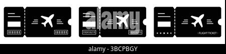 Vektor-Illustration des Musters des Bordkarten-Tickets der Fluggesellschaft in schwarzer Farbe. Konzept von Reise, Reise oder Geschäftsreise. Isoliert auf weiß. Stock Vektor