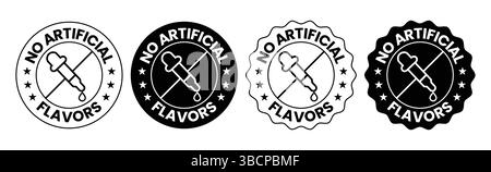 Kein Etikett für künstliche Aromen. Künstliche Aromen kostenlose Illustration für Logo, Zeichen, Symbol, Abzeichen oder Emblem der Produktverpackung. Stock Vektor