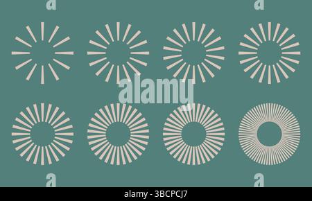 Brutalismus-Figuren, minimalistische geometrische, markante Linienelemente. Abstrakte Umrisse Sonne, Stern, Feuerwerk, Explosion, Lichtstrahlen. Stock Vektor