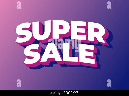 Super-Angebot. Texteffekt-Design in 3D-Schriftart und Blickfang für Verkaufs- oder Ladenwerbung. Weiß-Lila Stock Vektor