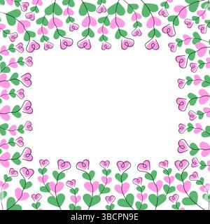 Herzförmiger, quadratischer Rahmen mit Blumenmuster und Rand Kopierraum Vorlage Frühlingsgrüße Bunte Designidee. Isolierte Vektor-Illustration Social-Media-Posting, Banner oder Promo-Broschüren, Etiketten, Preisschilder, Stock Vektor