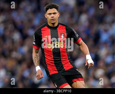 Manchester, Großbritannien. Mai 2025. Evanilson of Bournemouth während des Spiels Manchester City gegen AFC Bournemouth Premier League im Etihad Stadium in Manchester. Der Bildnachweis sollte lauten: Andrew Yates/Sportimage Credit: Sportimage Ltd/Alamy Live News Stockfoto