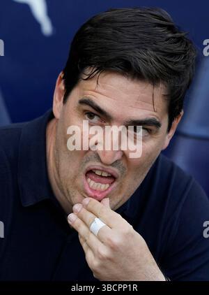 Manchester, Großbritannien. Mai 2025. Andoni Iraola Trainer von Bournemouth während des Spiels Manchester City gegen AFC Bournemouth Premier League im Etihad Stadium, Manchester. Der Bildnachweis sollte lauten: Andrew Yates/Sportimage Credit: Sportimage Ltd/Alamy Live News Stockfoto