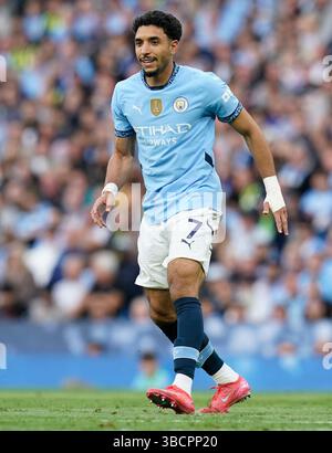 Manchester, Großbritannien. Mai 2025. Omar Marmoush von Manchester City während des Spiels Manchester City gegen AFC Bournemouth Premier League im Etihad Stadium, Manchester. Der Bildnachweis sollte lauten: Andrew Yates/Sportimage Credit: Sportimage Ltd/Alamy Live News Stockfoto