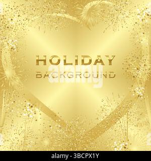 Design des Feiertagsplatzes mit goldenem Hintergrund mit bearbeitbarem Boden. Luxuriöses, glänzendes Konzept für Neujahr- oder Geburtstagsfeiern. Feuerwerk 3D-Form Stock Vektor