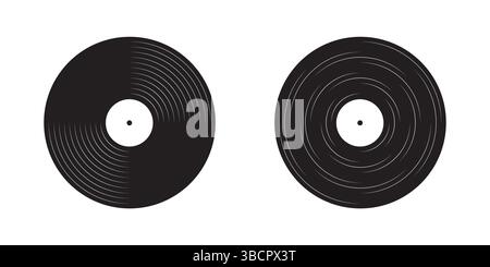 Plattenspieler und Schallplatten Icon Set von LP-Discs und DJ-Tools für Retro Club Party 1970er 1980er 1990er Vibe Vektor Illustration isoliert Stock Vektor