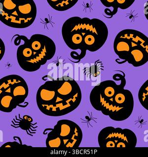 Nahtloses Vektormuster für Halloween-Design. Halloween-Symbole Kürbis im Cartoon-Stil. Vektorabbildung Stock Vektor
