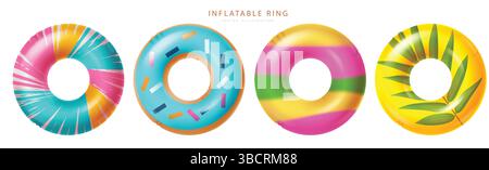 Sommer aufblasbarer Ring Vektorelementsatz. Sommer aufblasbare Ringe, Schwimmer Objekte Sammlung für Urlaub Schwimmen Elemente. Vektorabbildung Stock Vektor