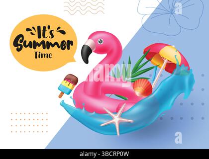 Es ist Sommerzeit Gruß Vektor Hintergrund Design mit Sommer Elemente Dekoration in Blau abstrakten Hintergrund. Vektorabbildung. Stock Vektor