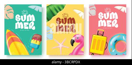 Hallo Sommer Grußtext, Hallo Sommer Poster Design mit Sommer-, Tropen- und Reiselementen im abstrakten Sommer Hintergrund, Vektor-Illustration Stock Vektor