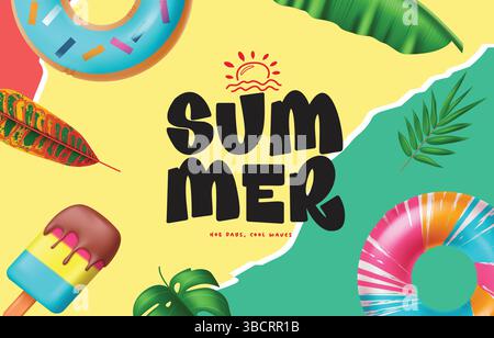 Hallo Sommer Gruß Design, Hallo Sommer Text mit Sommer und tropischen Vektorelementen im papercut Hintergrund, Vektor Illustration. Stock Vektor