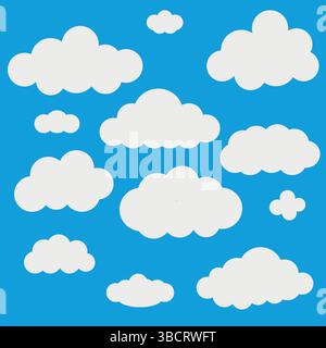 Satz weißer Wolken auf einer blauen Hintergrundvektorillustration Stock Vektor