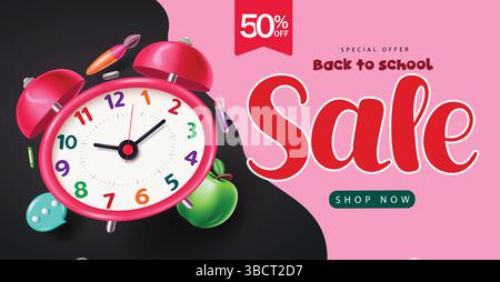 Zurück zur Schule Verkauf Clipart Papier geschnittene Banner. Schulförderung Clip Art Vorlage für Shopping Promo Hintergrund Vektor Illustration. Stock Vektor