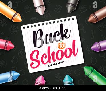 Back-to-School-Gruß-Clipart-Design. Zurück zur Schule Text in Papier Konzept Clip Art Färbung Elemente Vektor Illustration. Vektorabbildung Stock Vektor