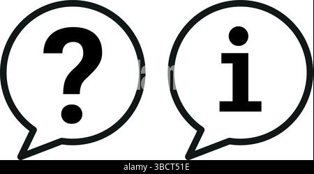 Schwarzes Fragezeichen und Informationssymbol in Sprechblasen, die für Symbole der Hilfs- und Support-Benutzeroberfläche verwendet werden Stock Vektor
