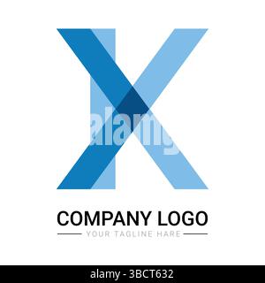 Abstraktes blaues Firmenlogo mit dem Buchstaben x und k mit sich überschneidenden Formen und einem klaren, modernen Branding-Stil Stock Vektor