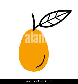 Ganzer Kumquat mit Zweig und Blatt. Handgezeichnete Sketch-Ikone von Zitrusfrüchten. Isolierte Vektorillustration im Doodle-Line-Stil. Stock Vektor