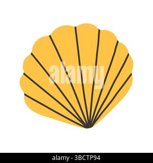 Muschel-Muschel einfache flache Illustration. Isoliertes minimalistisches Design einer gelben Jakobsmuschel auf weißem Hintergrund. Vektor Stock Vektor