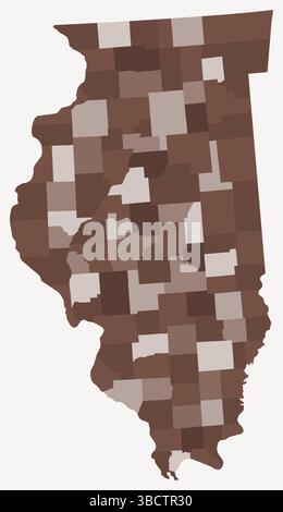 Karte von Illinois mit Countys. Nur eine einfache Grenzkarte mit Bezirksverteilung. Braune Farbpalette. Stock Vektor