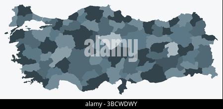 Karte der Türkei mit Regionen. Nur eine einfache Ländergrenzkarte mit regionaler Aufteilung. Farbpalette Blaugrau. Stock Vektor